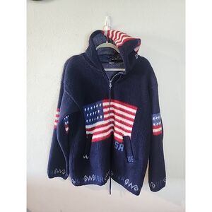 Vintage USA Tejidos RUMINAHUI Wool Hoodie Zip Sweater Jacket Men's Large